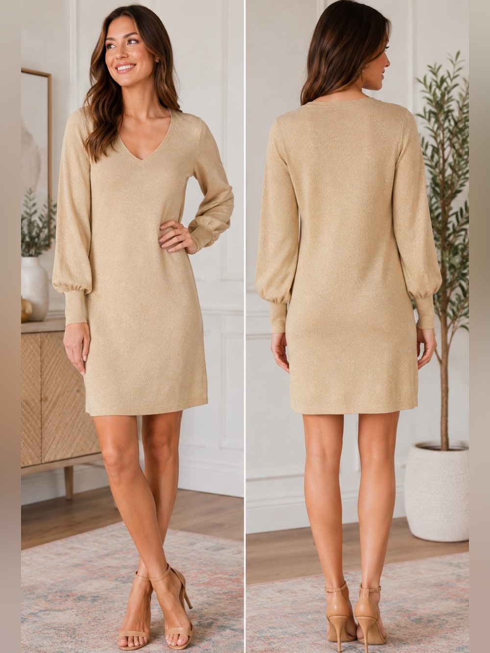 Lilly Pulitzer Sariya Gold Metallic Wool Blend Sweater Dress Size XS